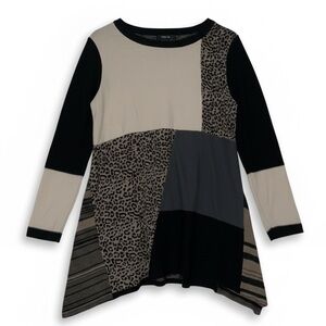 🐆 Style &  Co Leopard Patchwork Tunic Sweater | Size L | Asymmetrical Hem